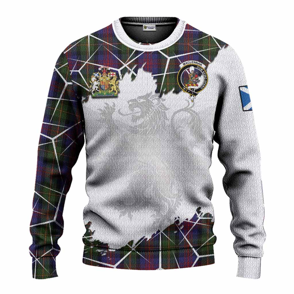MacLennan (McLennan) Tartan Knitted Sweater with Family Crest and Lion Rampant Grunge Style