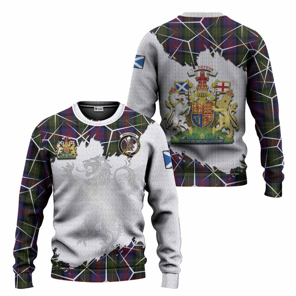 MacLennan (McLennan) Tartan Knitted Sweater with Family Crest and Lion Rampant Grunge Style