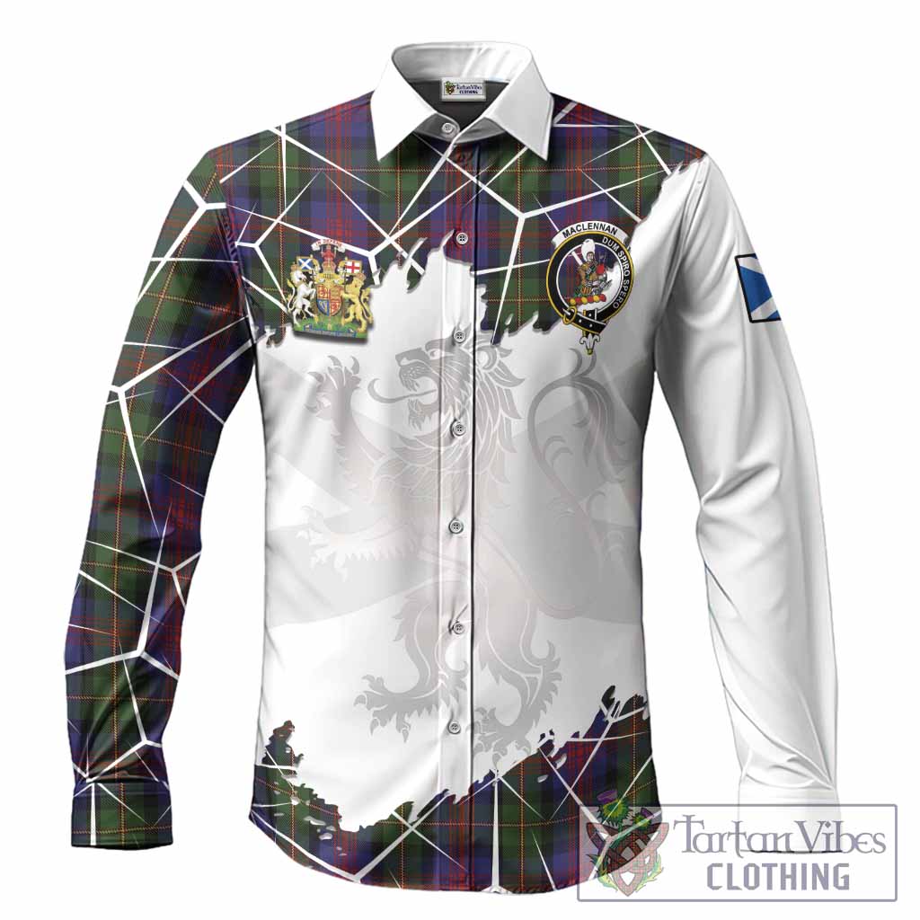 MacLennan (McLennan) Tartan Long Sleeve Button Shirts with Family Crest and Lion Rampant Grunge Style