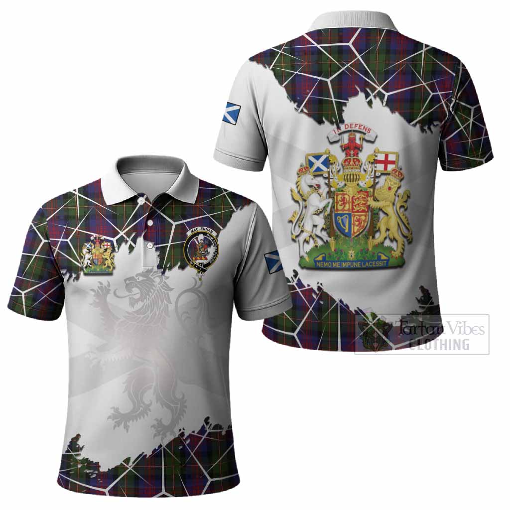 MacLennan (McLennan) Tartan Polo Shirt with Family Crest and Lion Rampant Grunge Style