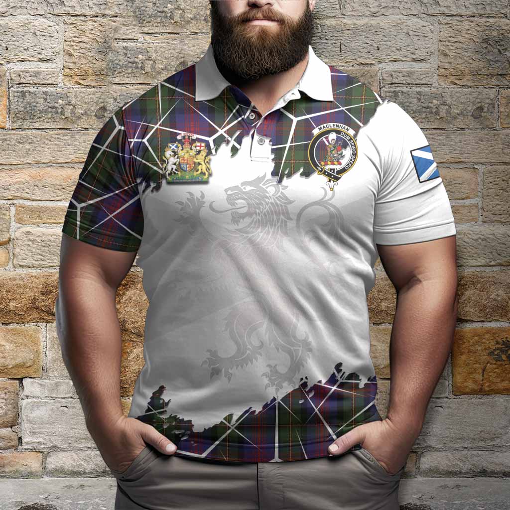 MacLennan (McLennan) Tartan Polo Shirt with Family Crest and Lion Rampant Grunge Style