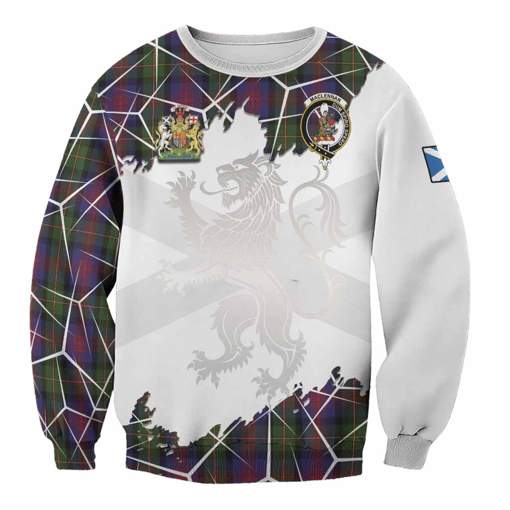 MacLennan (McLennan) Tartan Sweatshirt with Family Crest and Lion Rampant Grunge Style