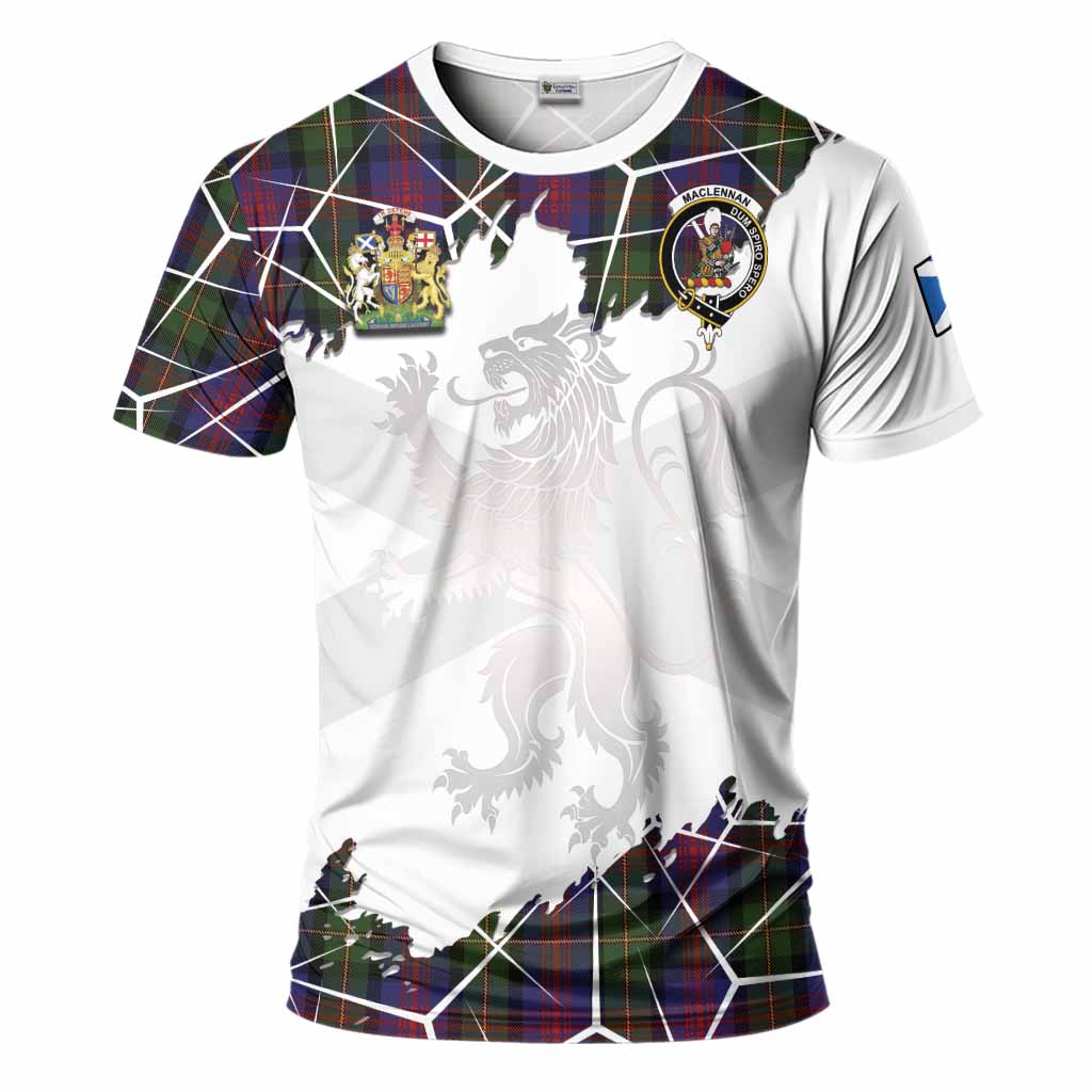 MacLennan (McLennan) Tartan T-Shirt with Family Crest and Lion Rampant Grunge Style