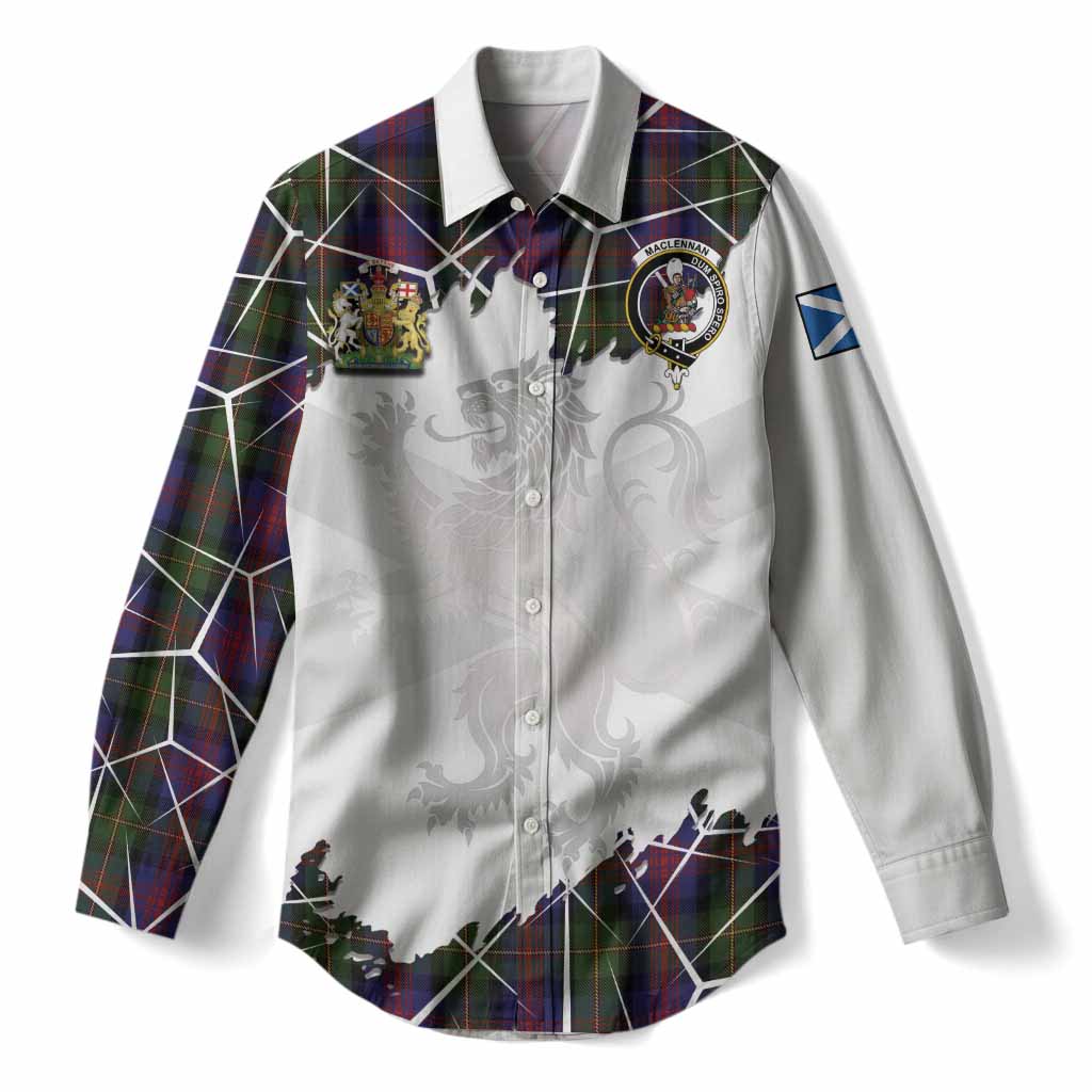 MacLennan (McLennan) Tartan Women Casual Shirt with Family Crest and Lion Rampant Grunge Style