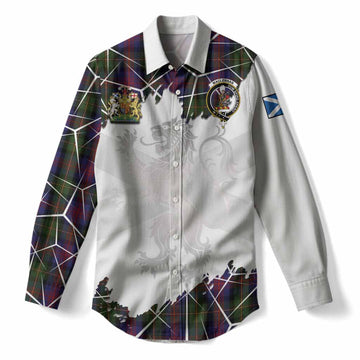 MacLennan (McLennan) Tartan Women Casual Shirt with Family Crest and Lion Rampant Grunge Style