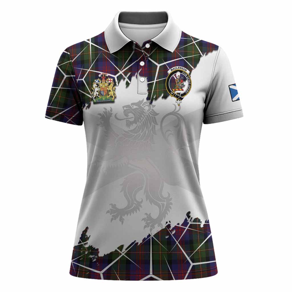 MacLennan (McLennan) Tartan Women Polo Shirt with Family Crest and Lion Rampant Grunge Style
