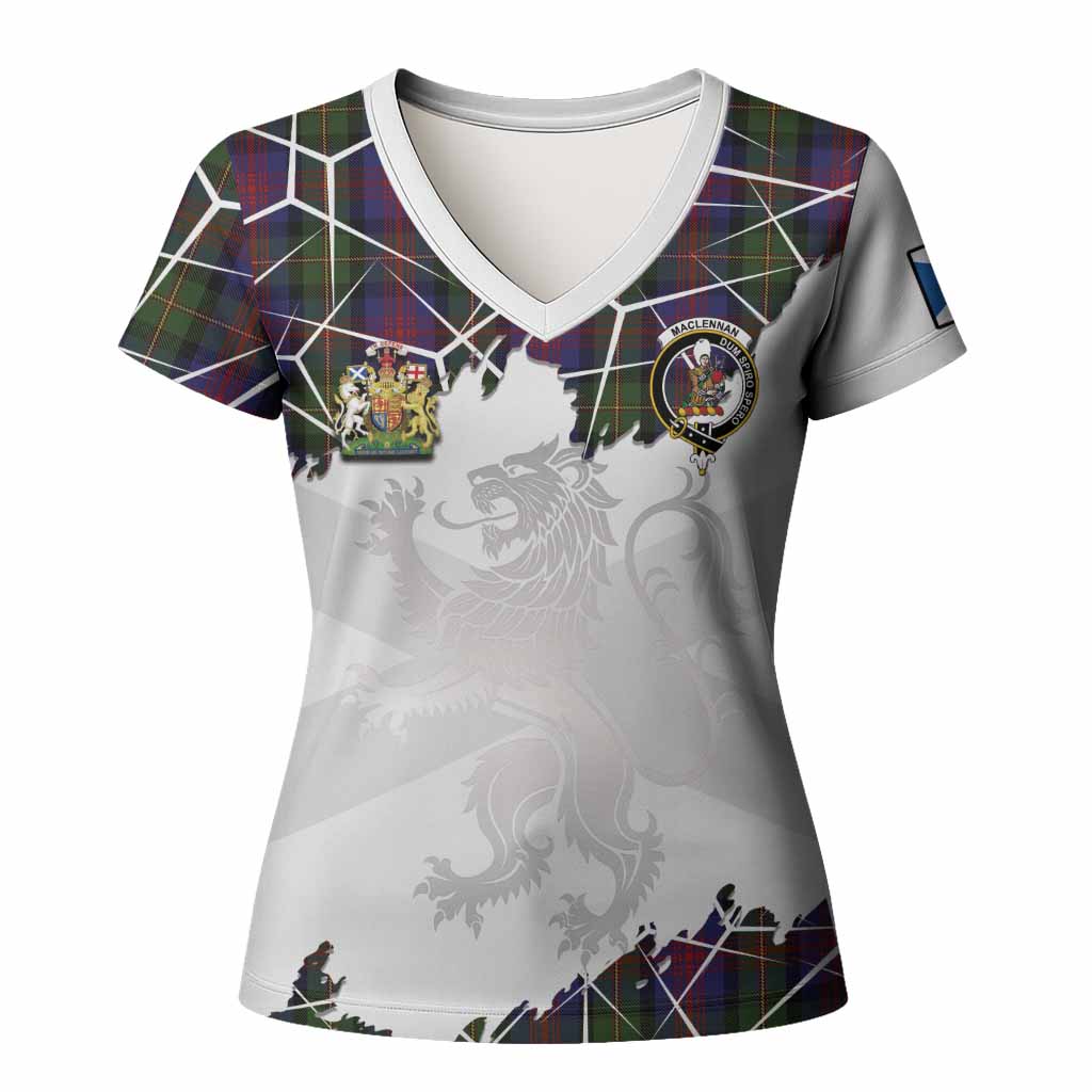 MacLennan (McLennan) Tartan Women T shirt with Family Crest and Lion Rampant Grunge Style