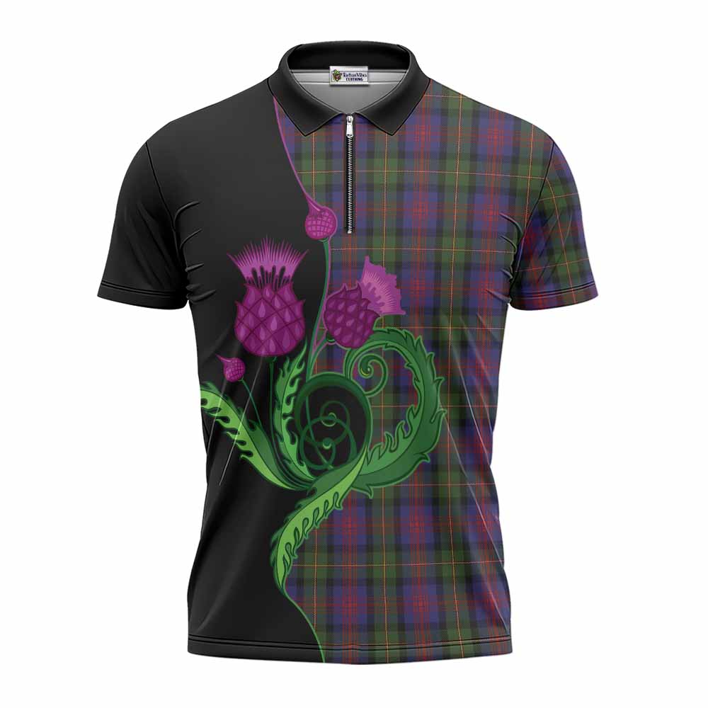 MacLennan (McLennan) Tartan Zipper Polo Shirt Traditional Scottish Thistle