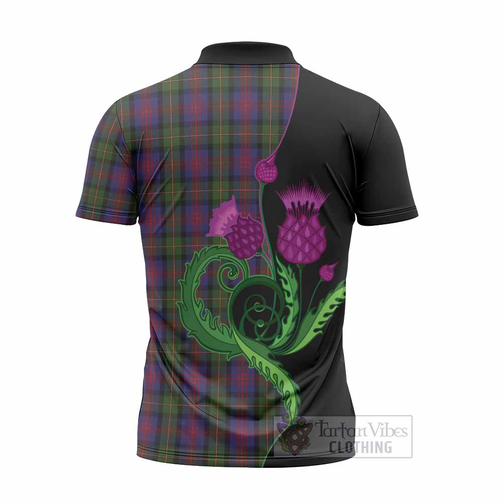 MacLennan (McLennan) Tartan Zipper Polo Shirt Traditional Scottish Thistle