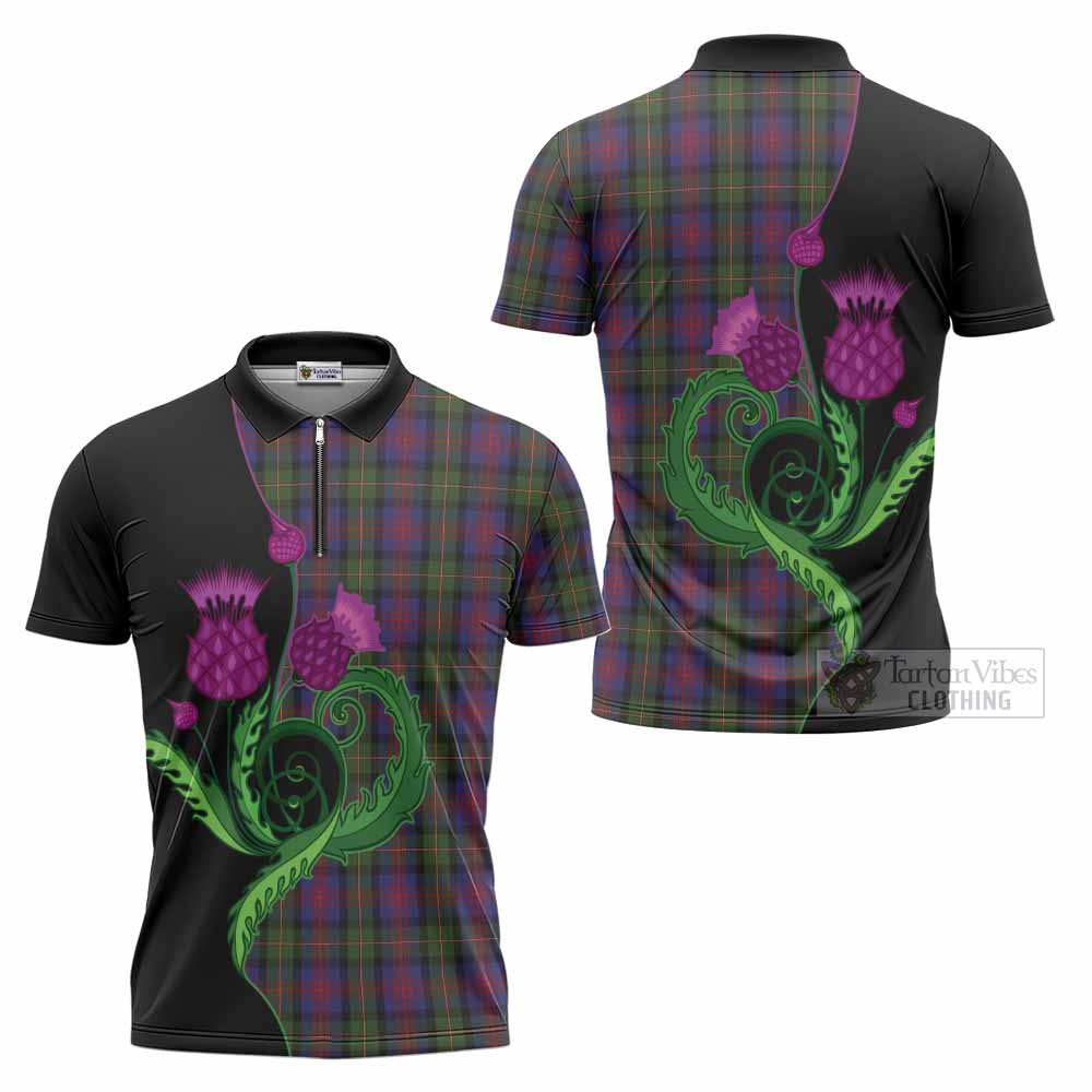 MacLennan (McLennan) Tartan Zipper Polo Shirt Traditional Scottish Thistle