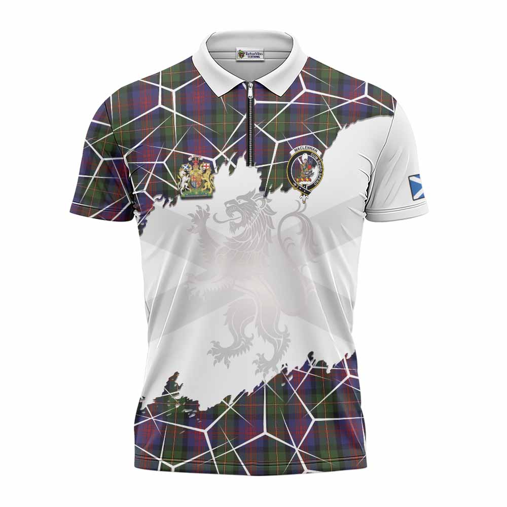 MacLennan (McLennan) Tartan Zipper Polo Shirt with Family Crest and Lion Rampant Grunge Style