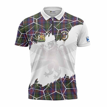 MacLennan (McLennan) Tartan Zipper Polo Shirt with Family Crest and Lion Rampant Grunge Style