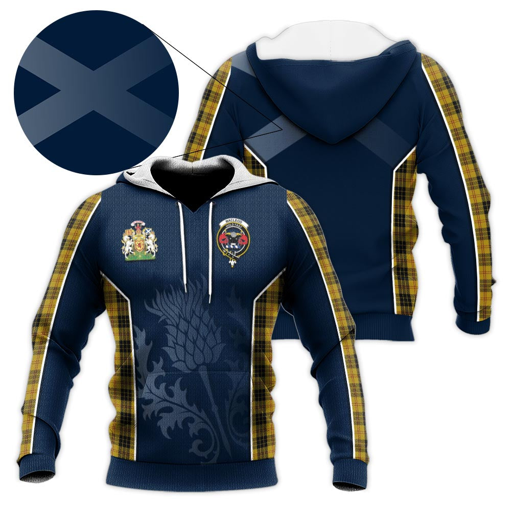 Tartan Vibes Clothing MacLeod Tartan Knitted Hoodie with Family Crest and Scottish Thistle Vibes Sport Style