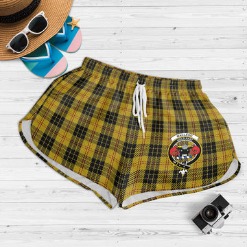 MacLeod Tartan Womens Shorts with Family Crest