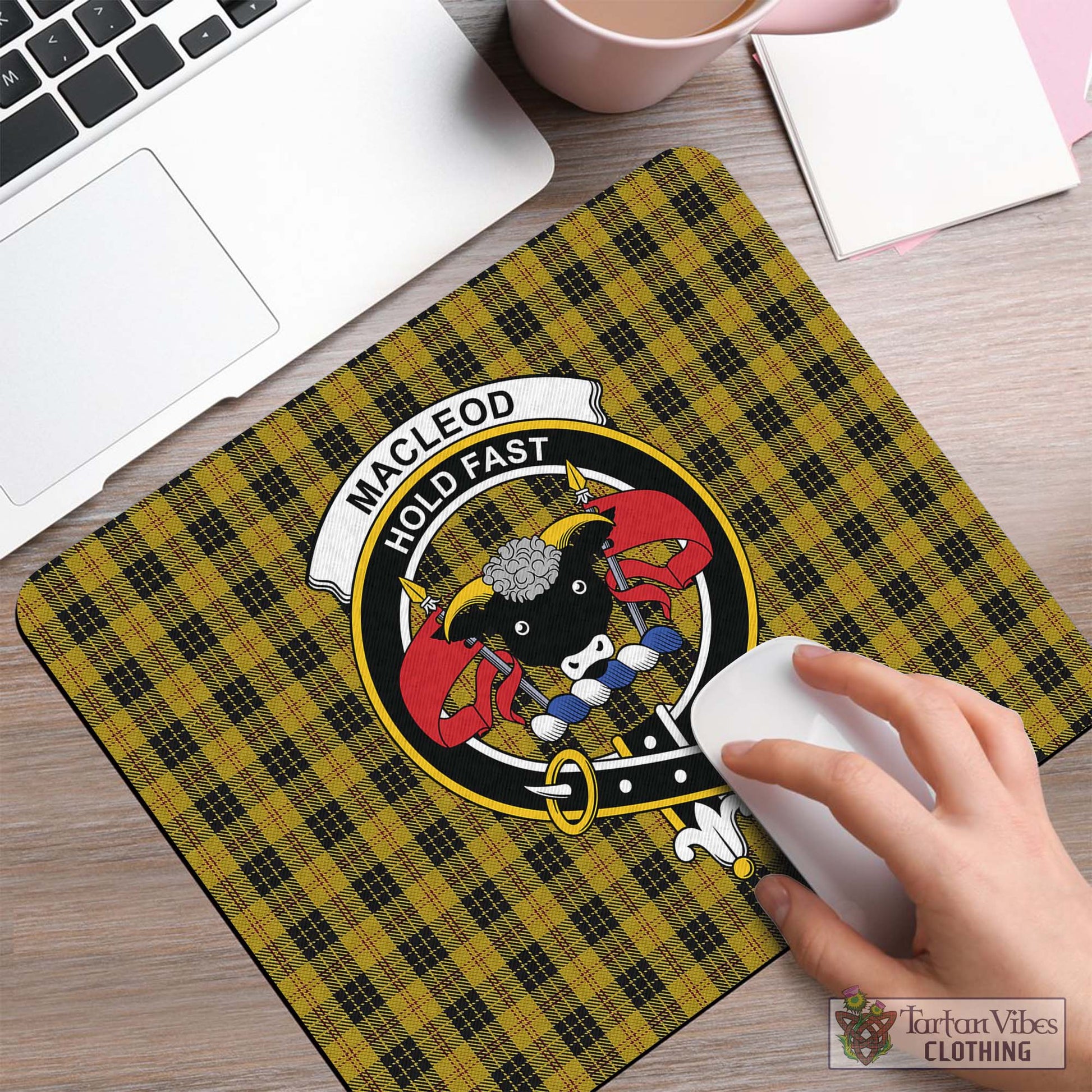 Tartan Vibes Clothing MacLeod Tartan Mouse Pad with Family Crest
