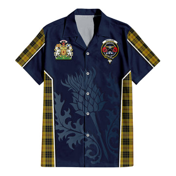 MacLeod Tartan Short Sleeve Button Up Shirt with Family Crest and Scottish Thistle Vibes Sport Style