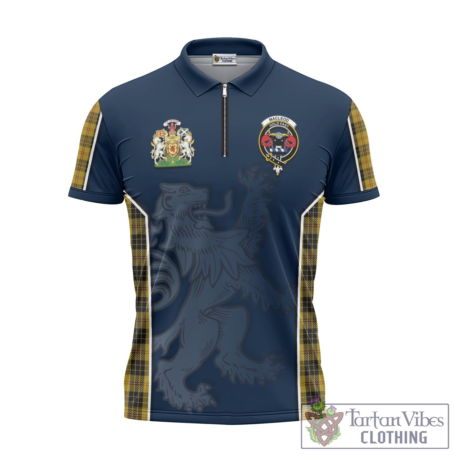 Tartan Vibes Clothing MacLeod Tartan Zipper Polo Shirt with Family Crest and Lion Rampant Vibes Sport Style