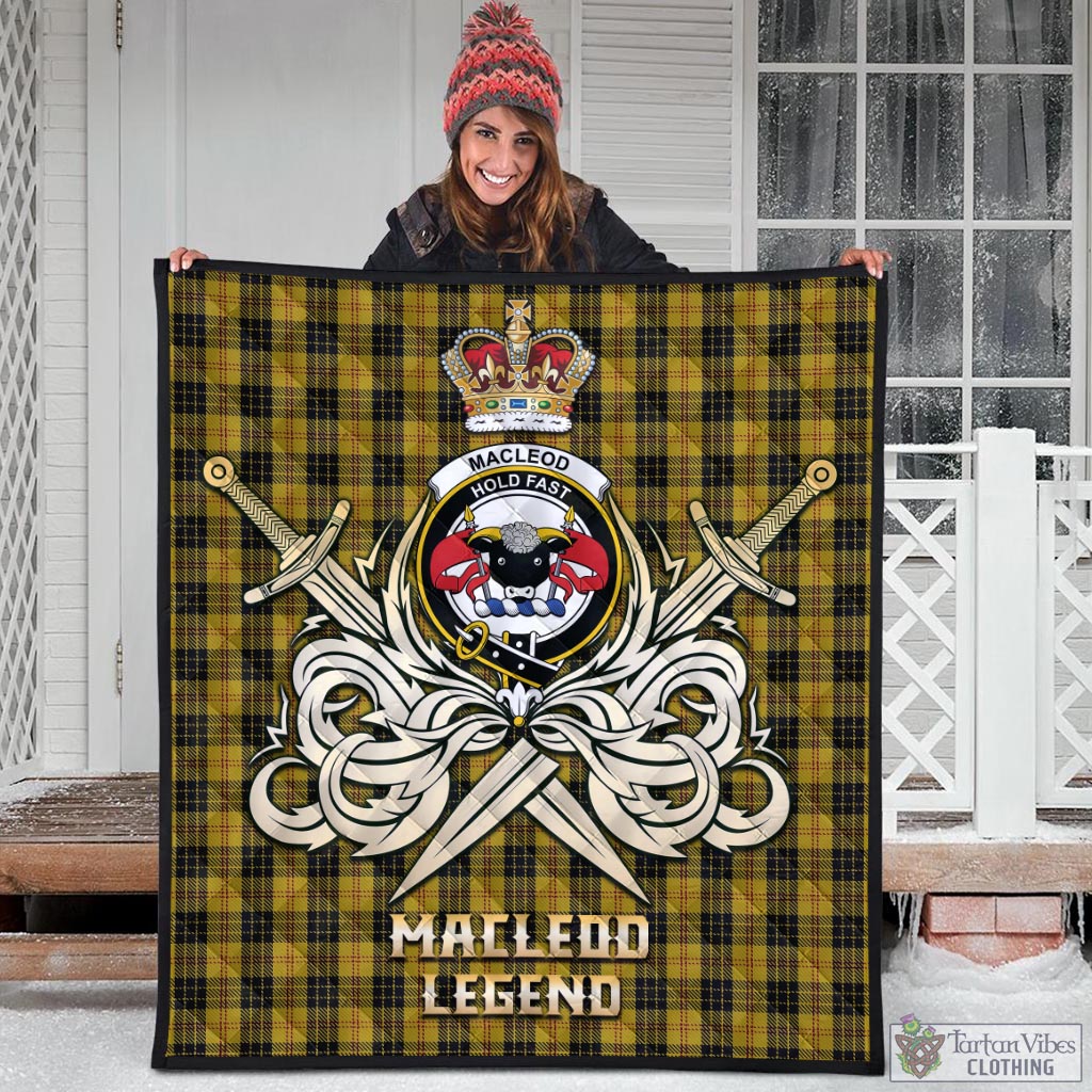 Tartan Vibes Clothing MacLeod Tartan Quilt with Clan Crest and the Golden Sword of Courageous Legacy
