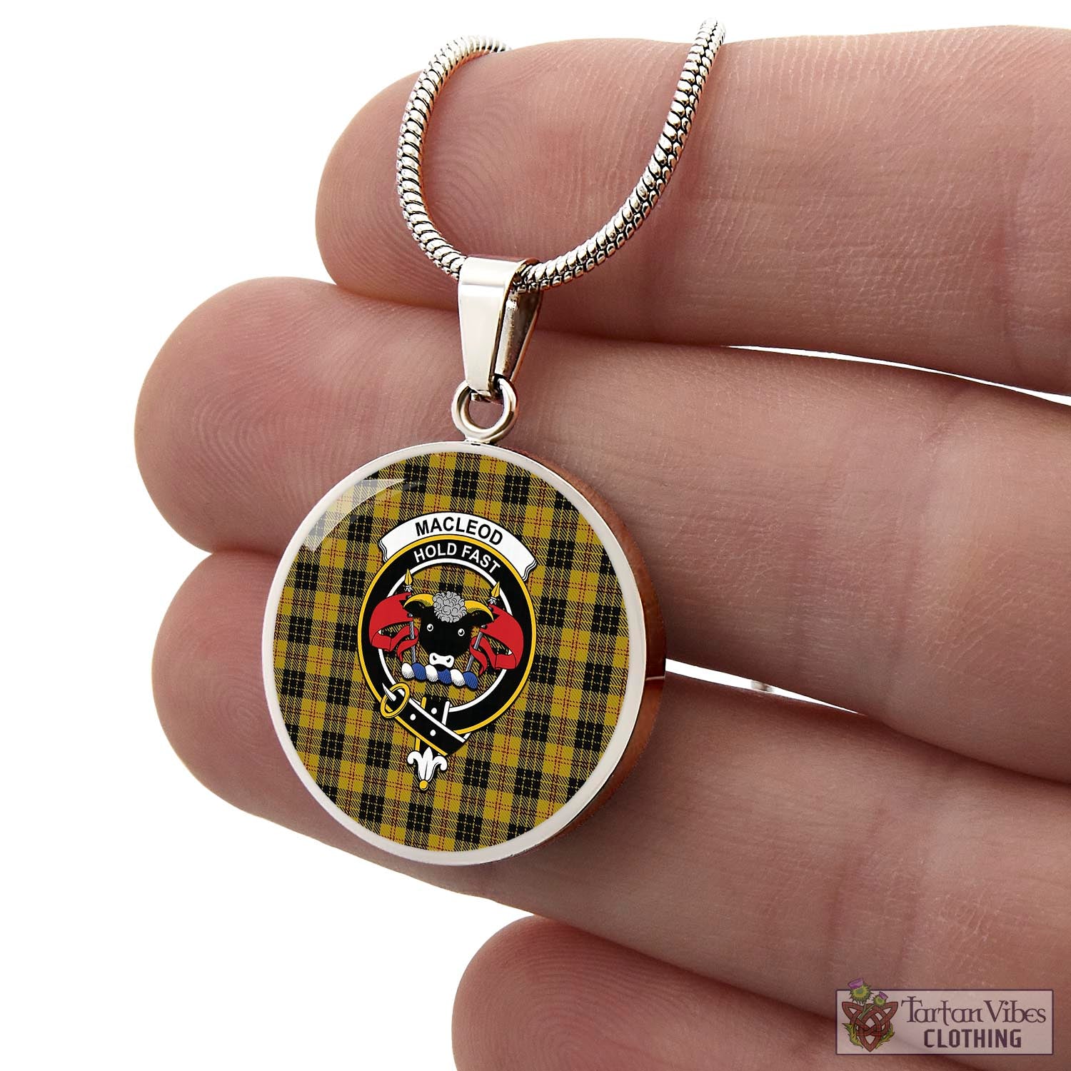 Tartan Vibes Clothing MacLeod Tartan Circle Necklace with Family Crest