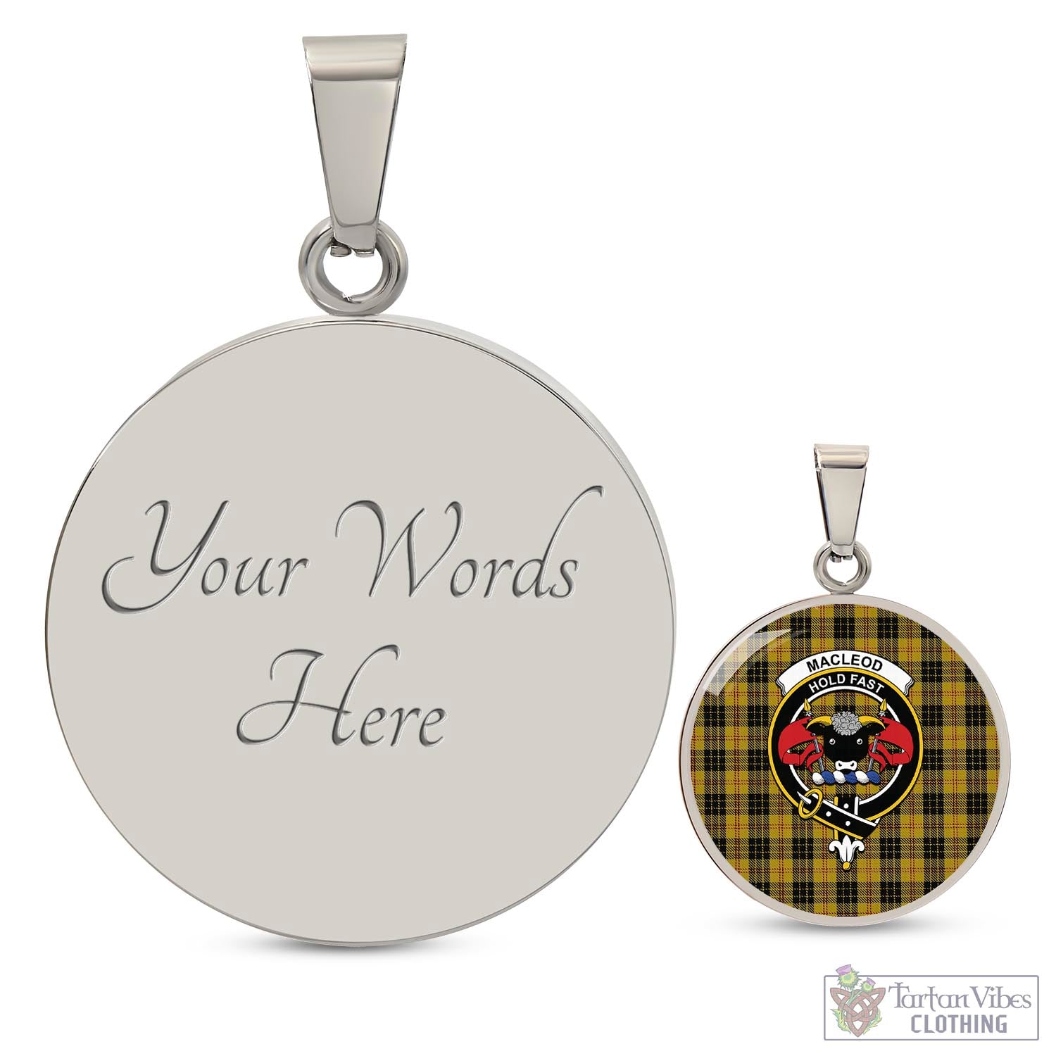 Tartan Vibes Clothing MacLeod Tartan Circle Necklace with Family Crest