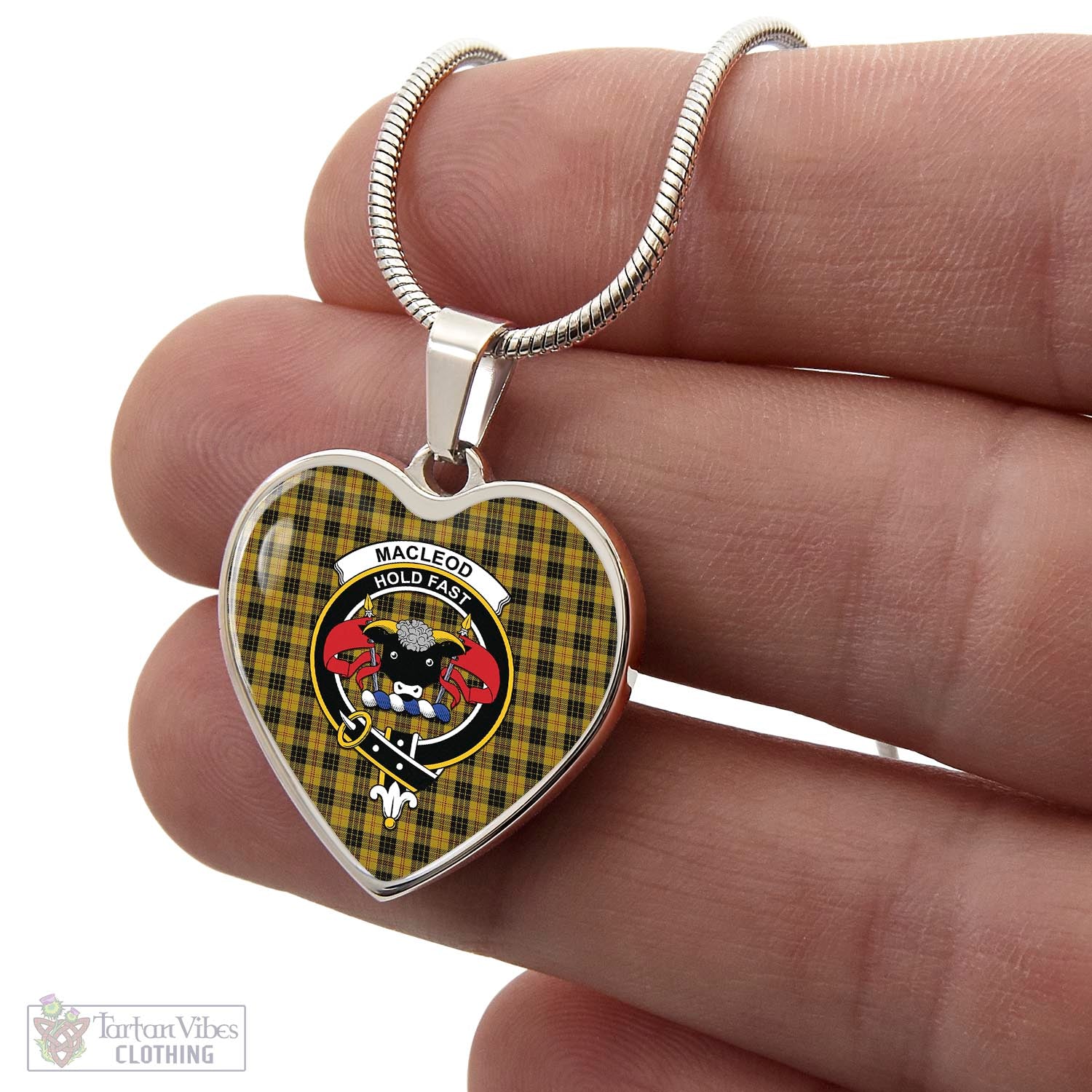Tartan Vibes Clothing MacLeod Tartan Heart Necklace with Family Crest