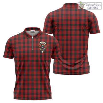 MacLeod Black and Red Tartan Zipper Polo Shirt with Family Crest