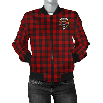 MacLeod Black and Red Tartan Bomber Jacket with Family Crest
