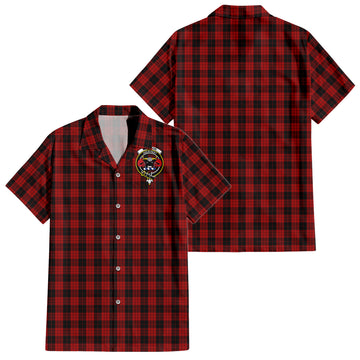 MacLeod Black and Red Tartan Short Sleeve Button Down Shirt with Family Crest
