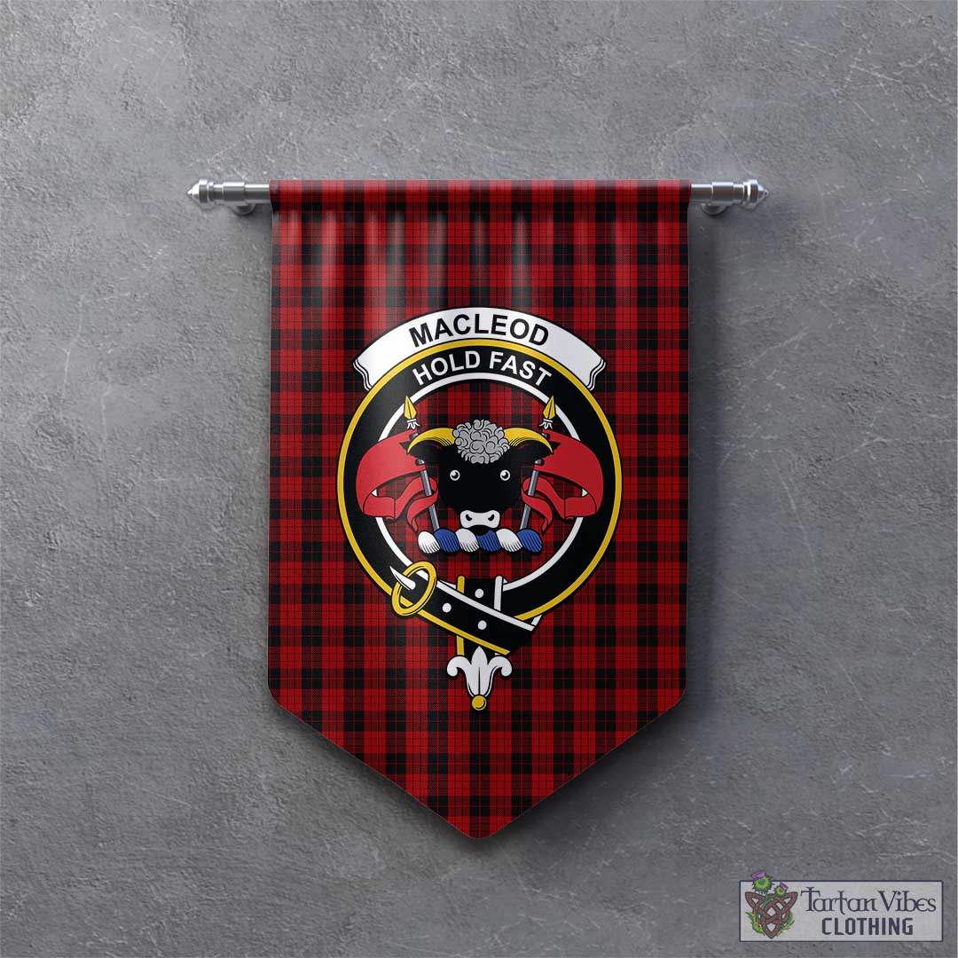 Tartan Vibes Clothing MacLeod Black and Red Tartan Gonfalon, Tartan Banner with Family Crest