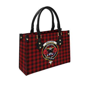 MacLeod Black and Red Tartan Leather Bag with Family Crest