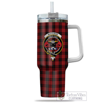 MacLeod Black and Red Tartan and Family Crest Tumbler with Handle