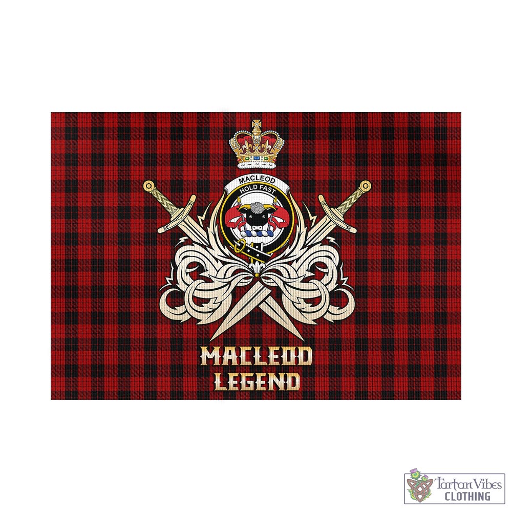 Tartan Vibes Clothing MacLeod Black and Red Tartan Flag with Clan Crest and the Golden Sword of Courageous Legacy