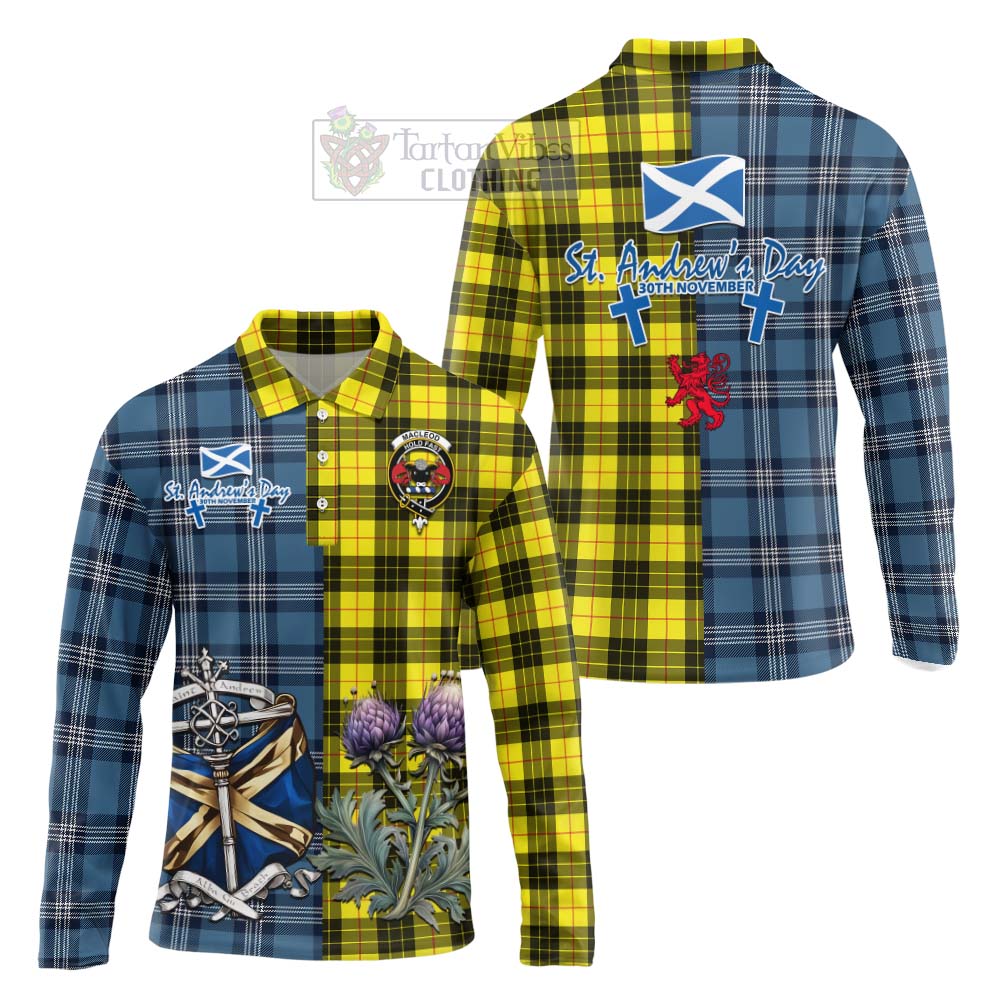 Tartan Vibes Clothing MacLeod (McLeod) Tartan Long Sleeve Polo Shirt Happy St. Andrew's Day Half Tartan Style