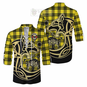 Tartan Vibes Clothing MacLeod (McLeod) Tartan Ghillie Kilt Shirt with Family Crest Celtic Wolf Style