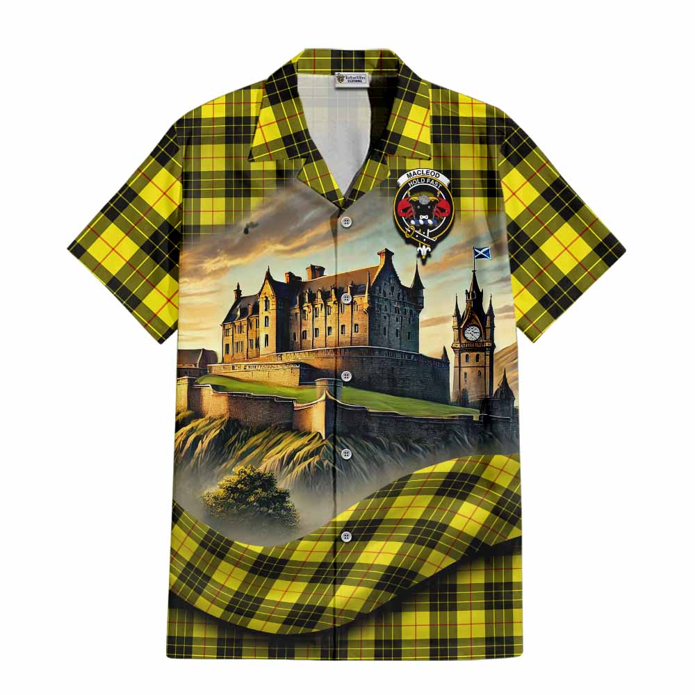 Tartan Vibes Clothing MacLeod (McLeod) Tartan Family Crest Short Sleeve Button Shirt with Scottish Ancient Castle Style