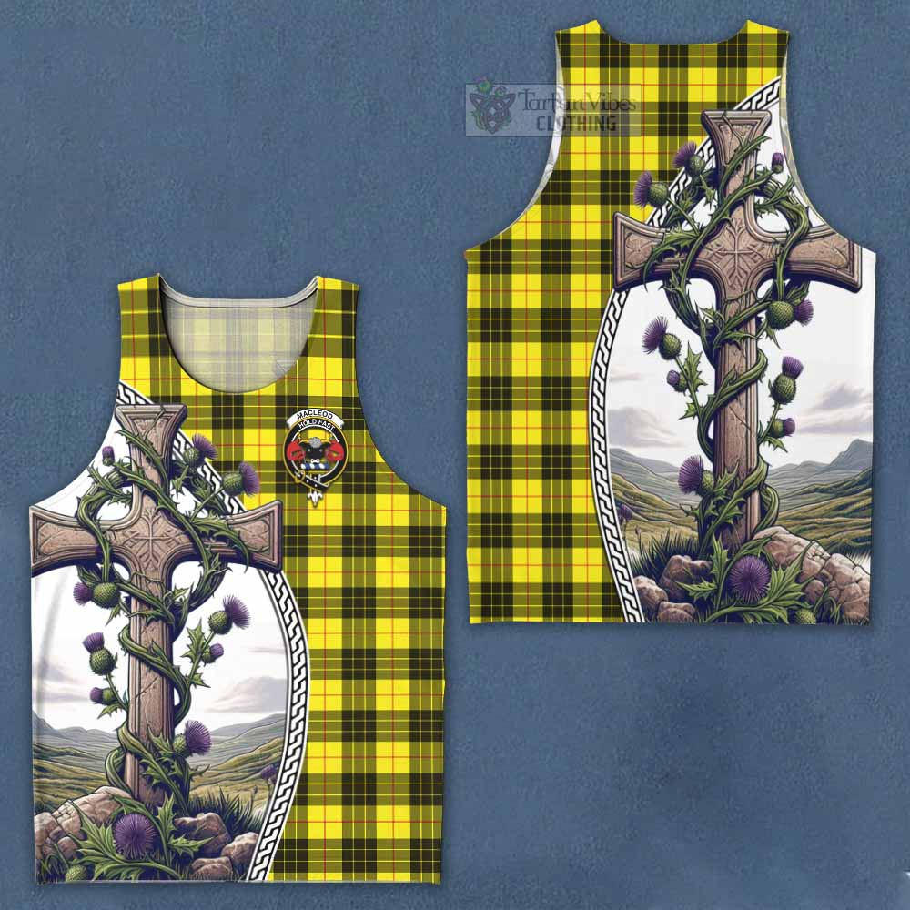 Tartan Vibes Clothing MacLeod (McLeod) Tartan Men's Tank Top with Family Crest and St. Andrew's Cross Accented by Thistle Vines