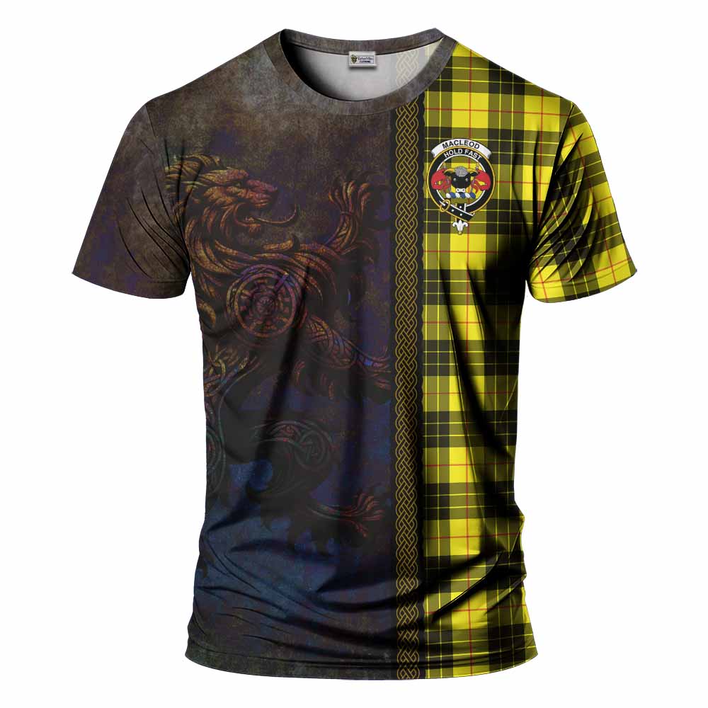 Tartan Vibes Clothing MacLeod (McLeod) Tartan Family Crest T-Shirt Alba Gu Brath Be Brave Lion Ancient Style