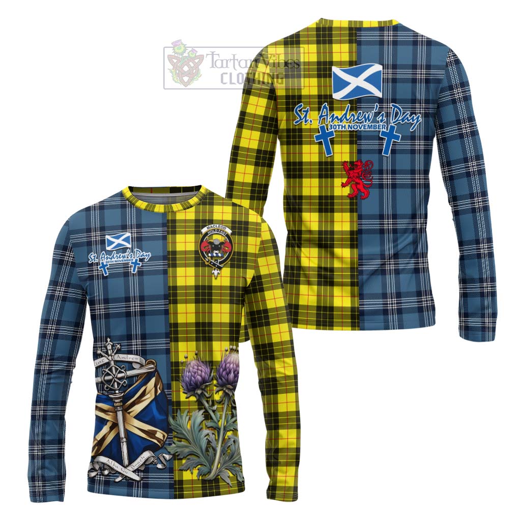 Tartan Vibes Clothing MacLeod (McLeod) Tartan Long Sleeve T-Shirt Happy St. Andrew's Day Half Tartan Style