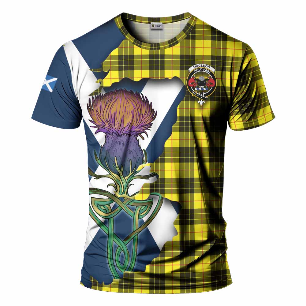 Tartan Vibes Clothing MacLeod (McLeod) Tartan Family Crest T-Shirt Scottish Thistle Celtic Inspired