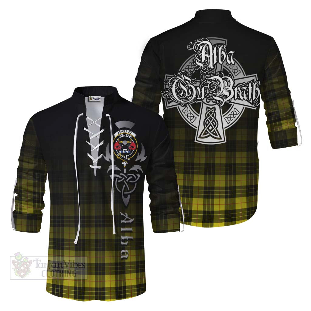Tartan Vibes Clothing MacLeod (McLeod) Tartan Ghillie Kilt Shirt Featuring Alba Gu Brath Family Crest Celtic Inspired
