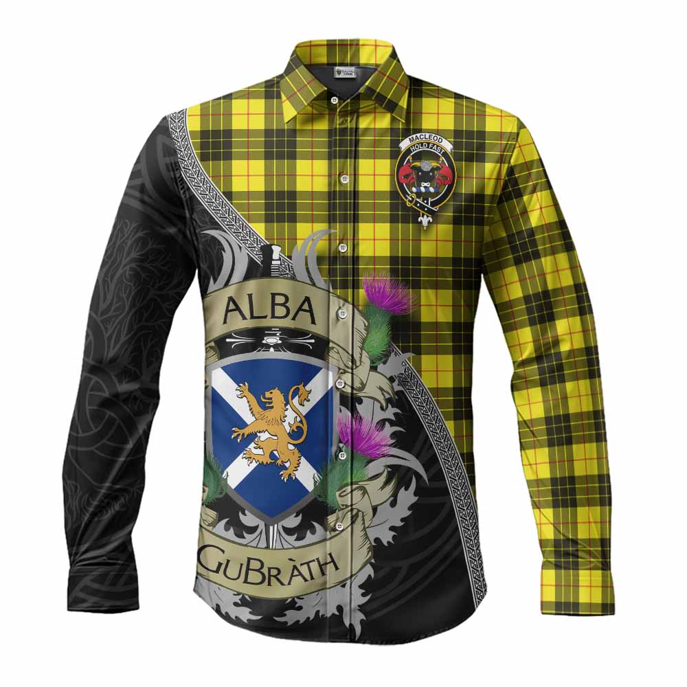 Tartan Vibes Clothing MacLeod (McLeod) Tartan Family Crest Long Sleeve Button Shirt Lion Rampant Royal Thistle Shield Celtic Inspired