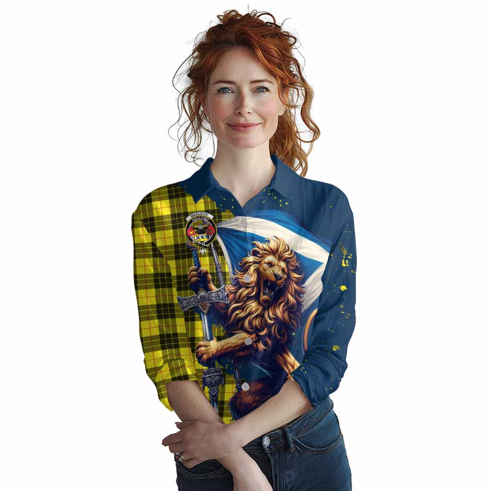 Tartan Vibes Clothing MacLeod (McLeod) Tartan Family Crest Women's Casual Shirt with Scottish Majestic Lion