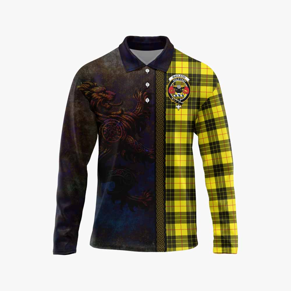 Tartan Vibes Clothing MacLeod (McLeod) Tartan Family Crest Long Sleeve Polo Shirt Alba Gu Brath Be Brave Lion Ancient Style