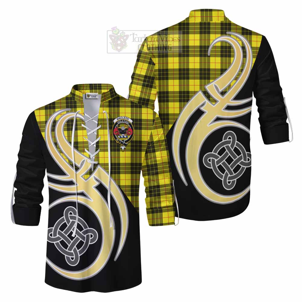 Tartan Vibes Clothing MacLeod (McLeod) Tartan Ghillie Kilt Shirt with Family Crest and Celtic Symbol Style