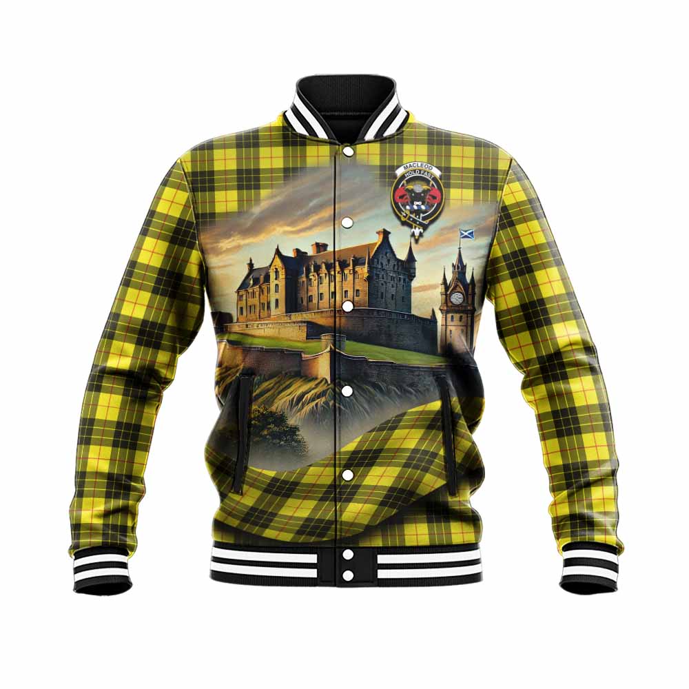 Tartan Vibes Clothing MacLeod (McLeod) Tartan Family Crest Baseball Jacket with Scottish Ancient Castle Style