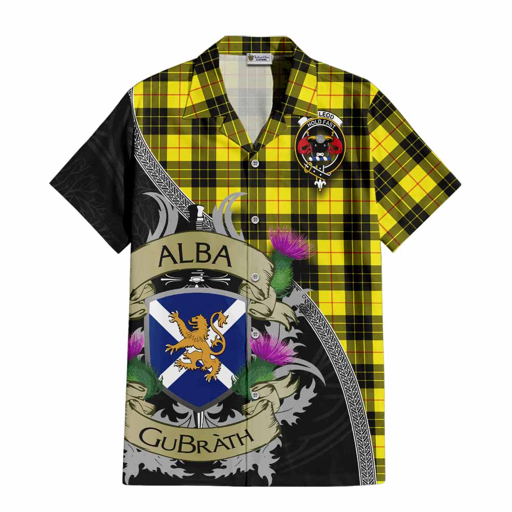 Tartan Vibes Clothing MacLeod (McLeod) Tartan Family Crest Short Sleeve Button Shirt Lion Rampant Royal Thistle Shield Celtic Inspired