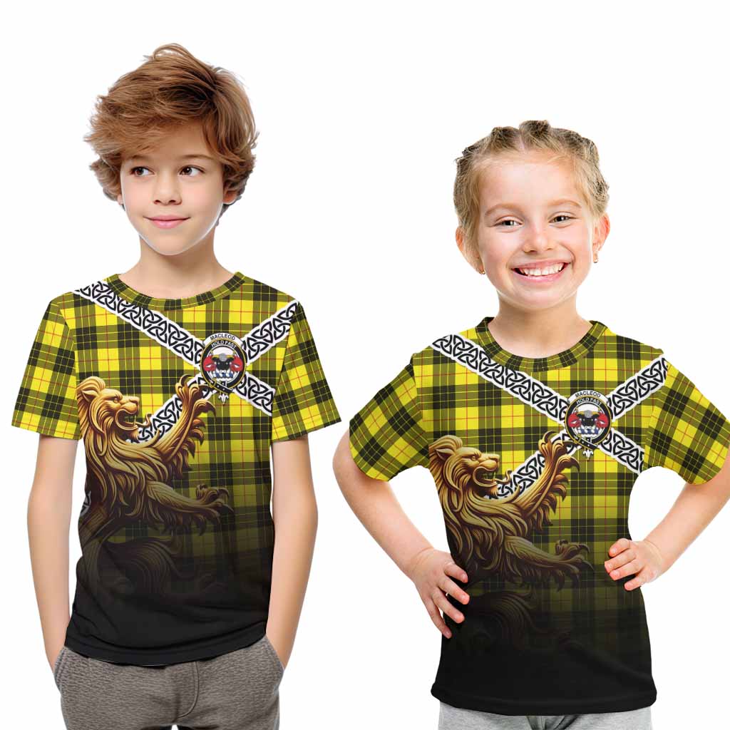 Tartan Vibes Clothing MacLeod (McLeod) Crest Tartan Kid T-Shirt with Golden Lion Emblem Celtic Style