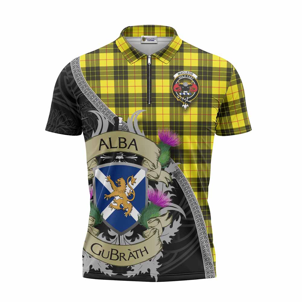 Tartan Vibes Clothing MacLeod (McLeod) Tartan Family Crest Zipper Polo Shirt Lion Rampant Royal Thistle Shield Celtic Inspired