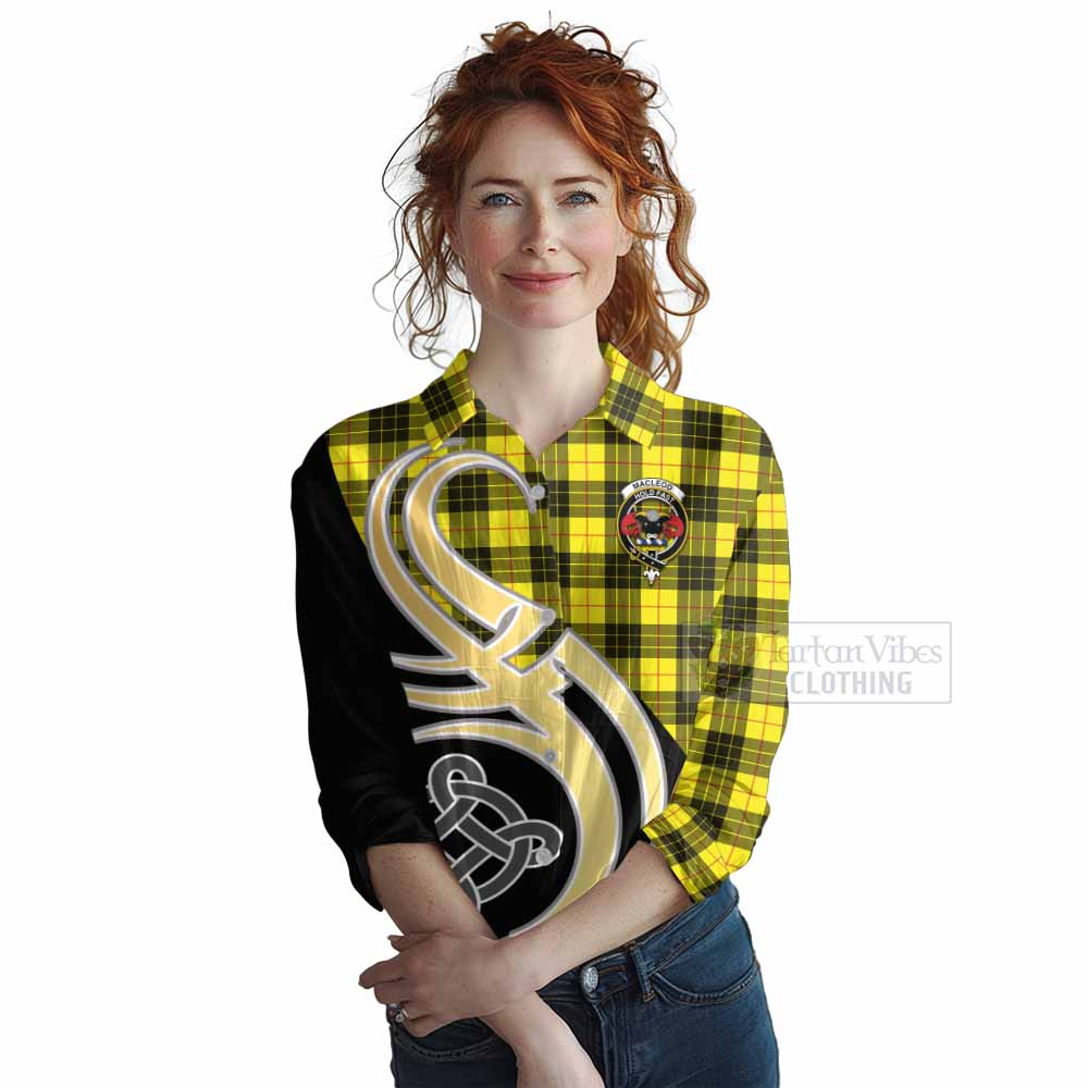 Tartan Vibes Clothing MacLeod (McLeod) Tartan Women's Casual Shirt with Family Crest and Celtic Symbol Style