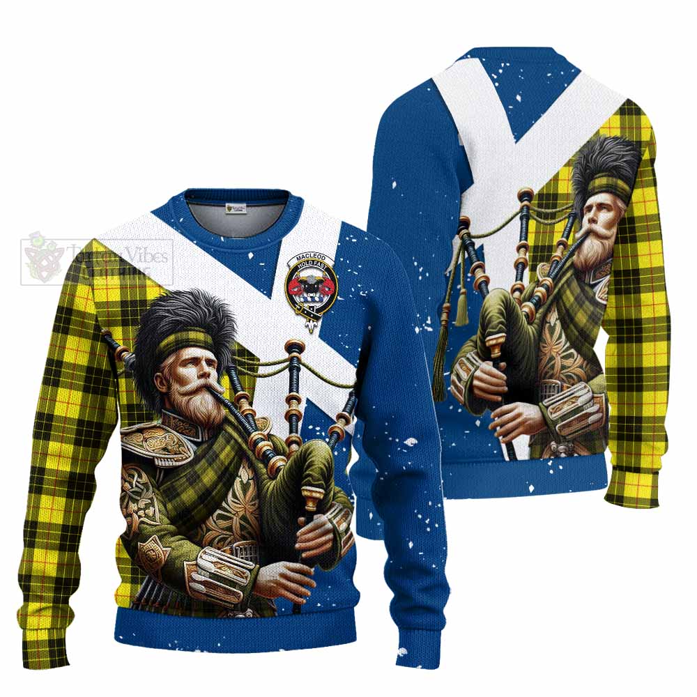 Tartan Vibes Clothing MacLeod (McLeod) Tartan Knitted Sweater with Family Crest Scottish Bagpiper Vibes